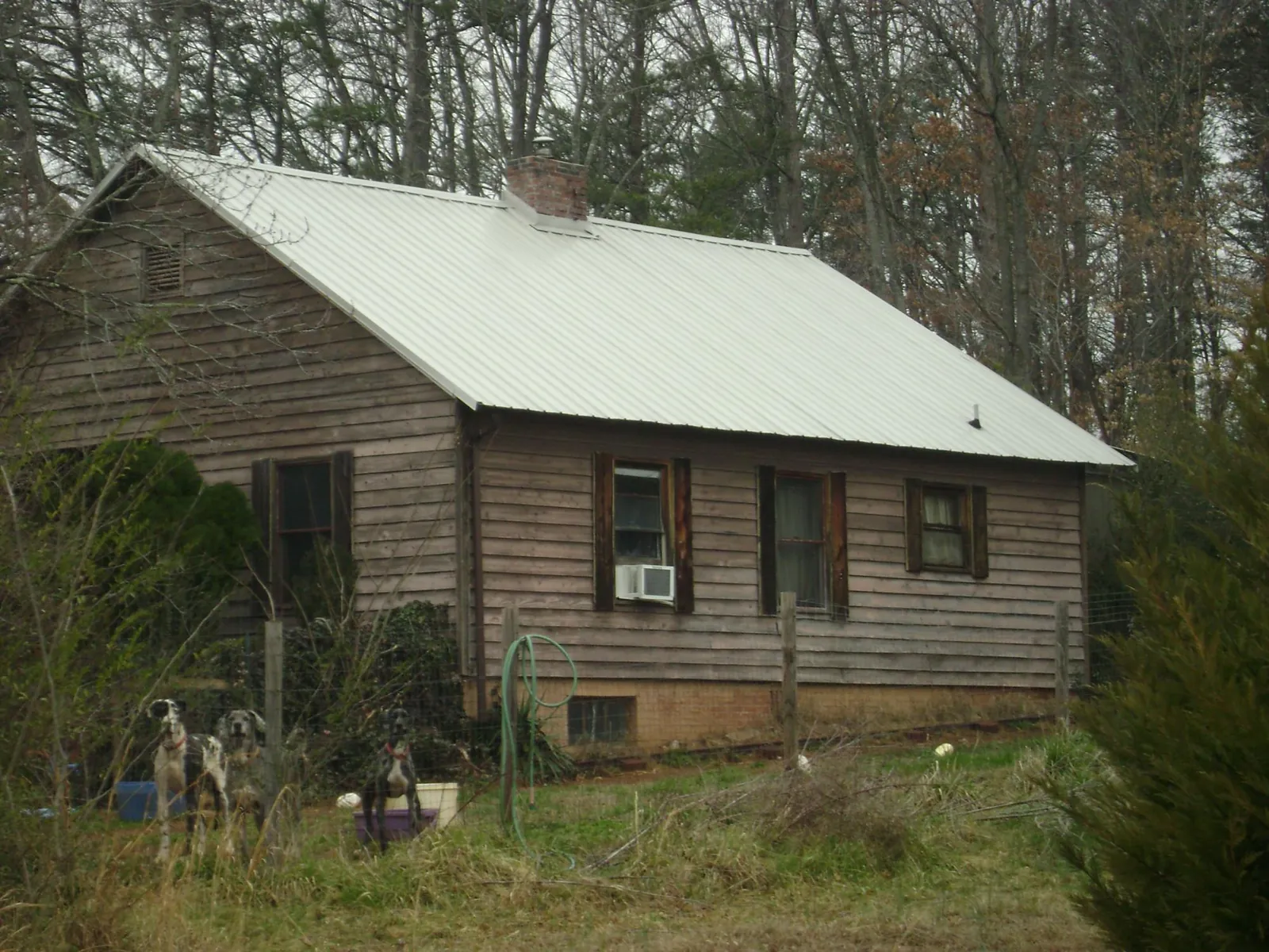 White metal roof on an old wood sided farmhouse, from a Metal Roof Installation job in Placentia